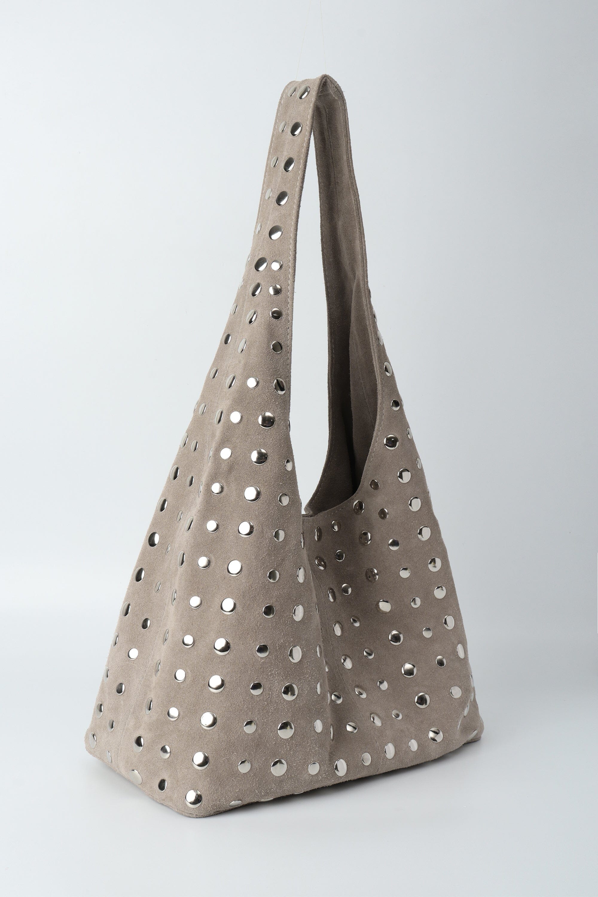 Icon Studded Tote in Off White Suede