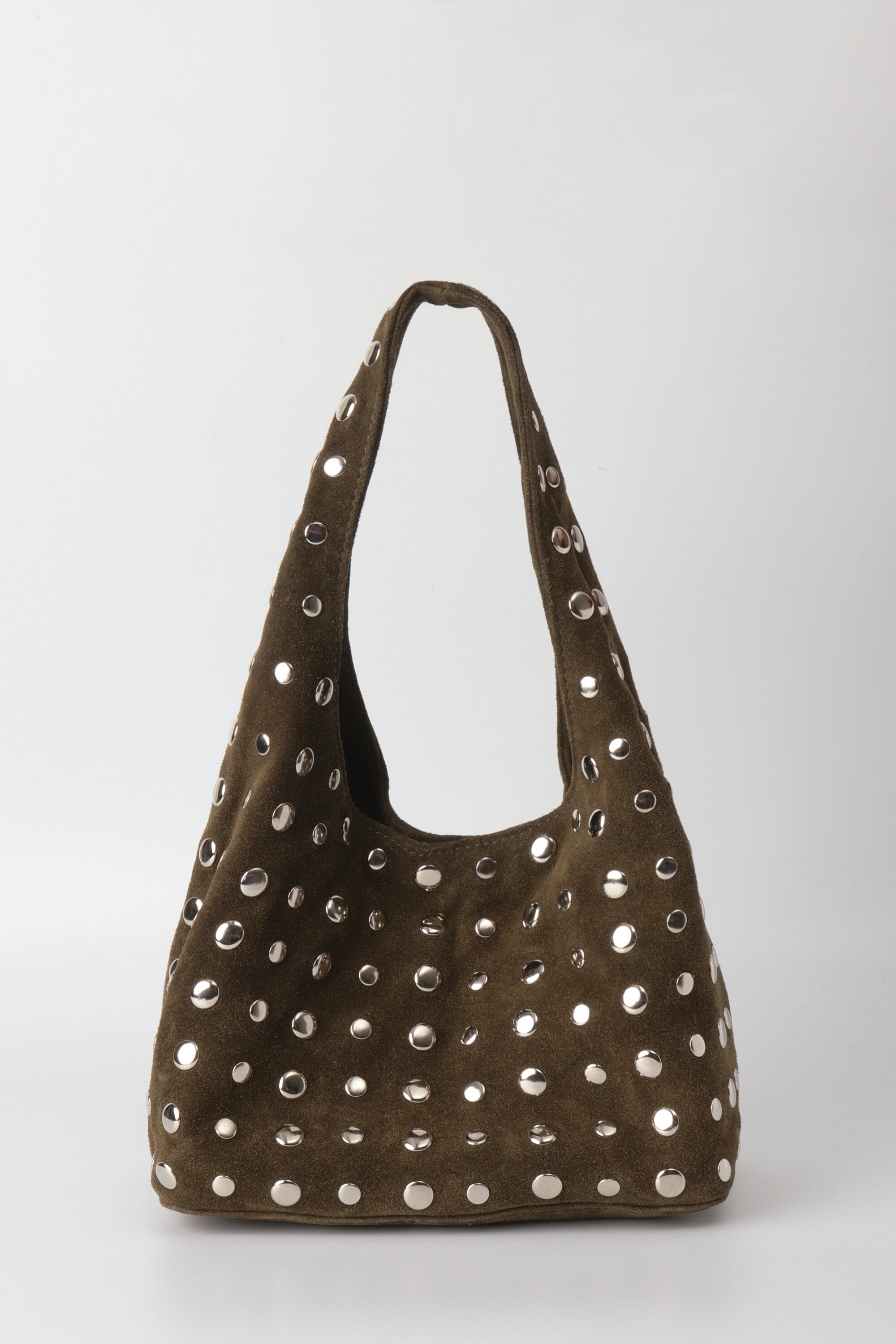 Icon Studded Midi in Olive Green Suede