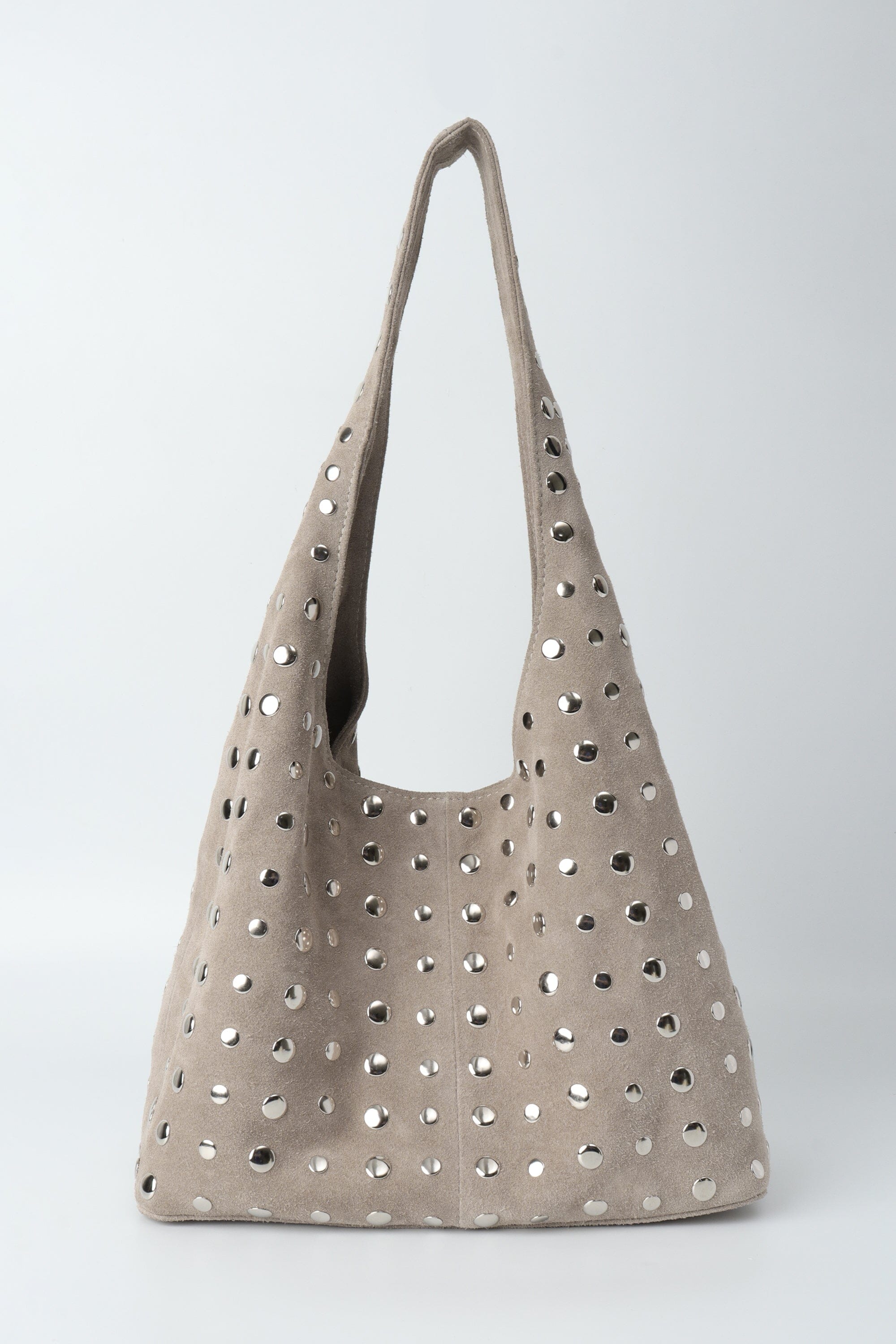 Icon Studded Tote in Off White Suede